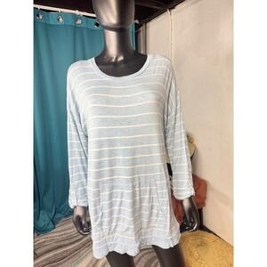 Peyton Primrose Blue‎ White Striped Pocket Tunic Top Shirt XL TG Rayon Spandex